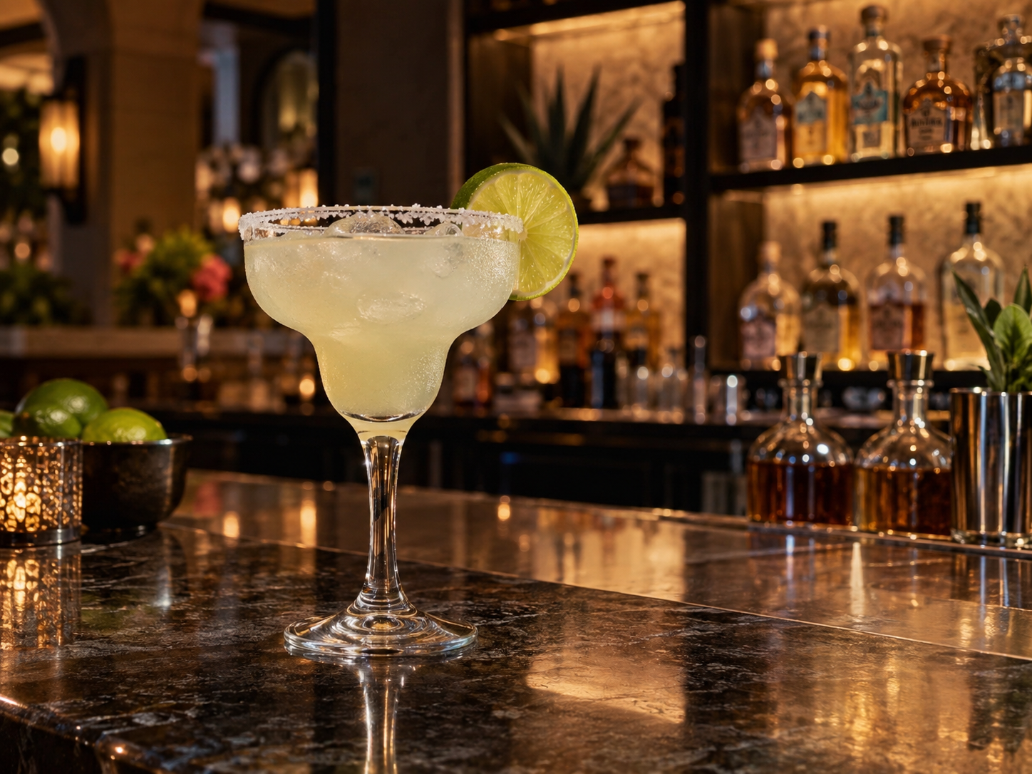 Classic lime margarita served at the Sal y Fuego bar